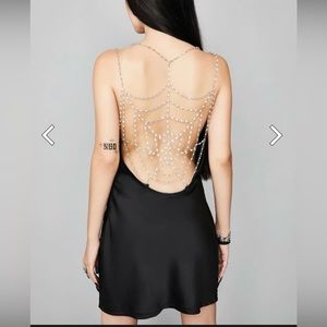 Widow slip dress with rhinestone spiderweb detail on back